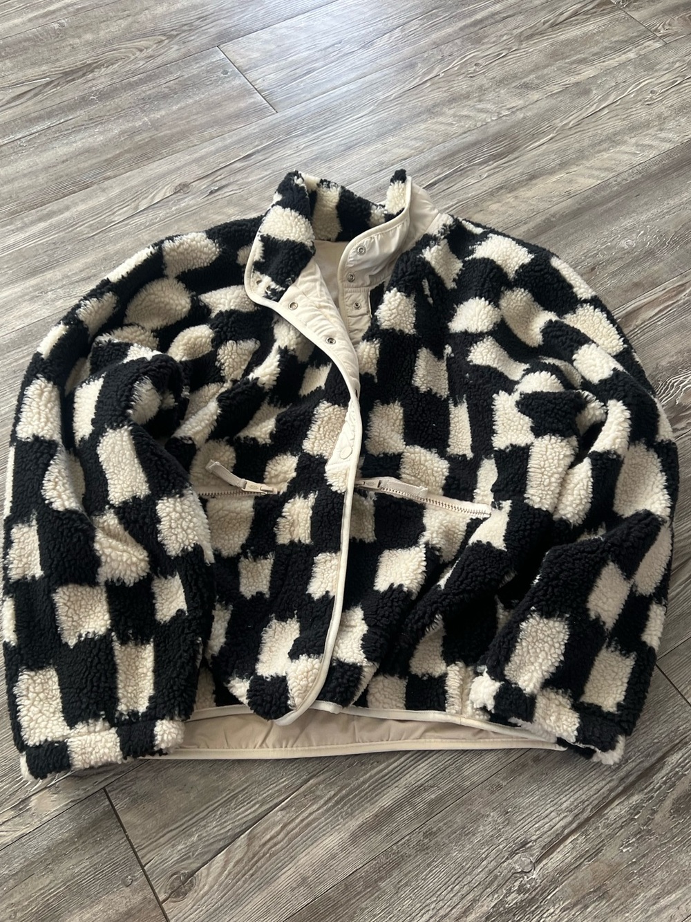 Free People Movement Hit The Slopes Checkerboard Sherpa Jacket